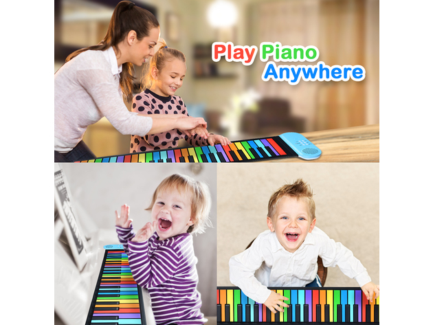 Costway 49 Keys Roll Up Piano Flexible Kids Piano Keyboard with Built-in Speaker Rainbow