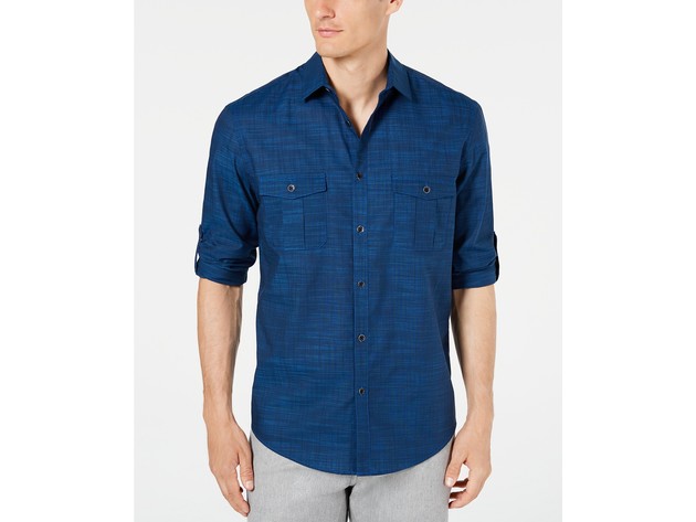 Alfani Men's Warren No Pocket Long Sleeve Shirt Blue Size Large