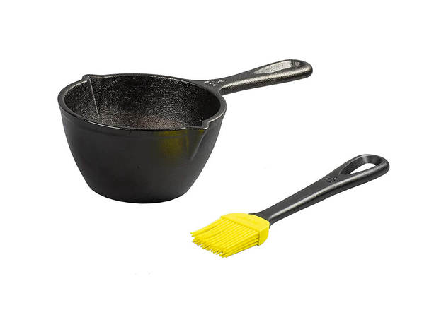 Lodge LMPB21 Cast Iron Melting Pot and Silicone Brush