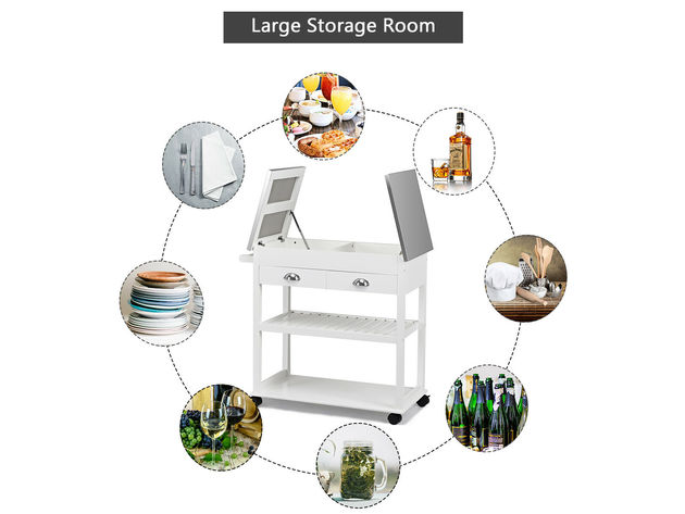 Rolling Kitchen Island Trolley Cart Stainless Steel Flip Tabletop w/Drawer White