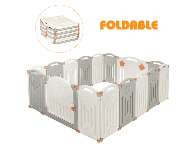 Costway Foldable Baby Playpen 16 Panel Activity Center Safety Play Yard - Beige, Gray