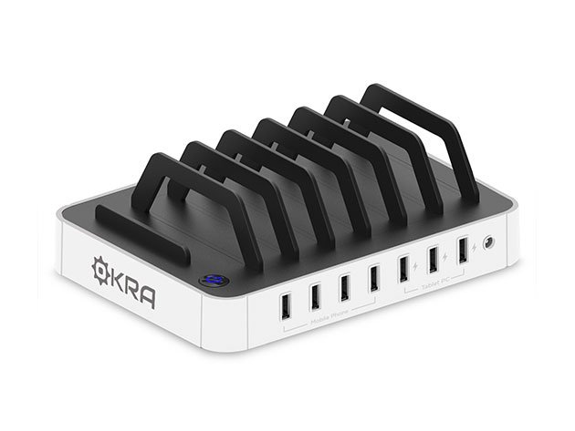 Okra 7-Port USB Desktop Universal Charging Station (White)