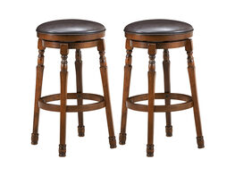 Costway Set of 2 29'' Swivel Bar Stool Leather Padded Dining Kitchen Pub Chair Backless - Walnut