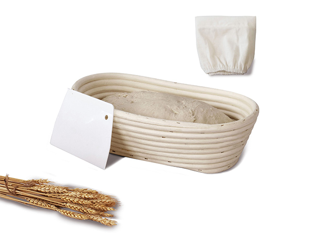 10" Oval Banneton Bread Proofing Basket with Scraper & Liner