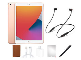 Apple iPad 8th Gen (2020) 32GB Gold (Refurbished: Wi-Fi Only) + Beats Flex Headphones Bundle 