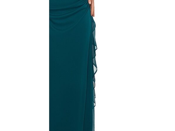 white graduation dress with sleeves plus size Betsy & Adam Velvet One-Shoulder Gown - Black