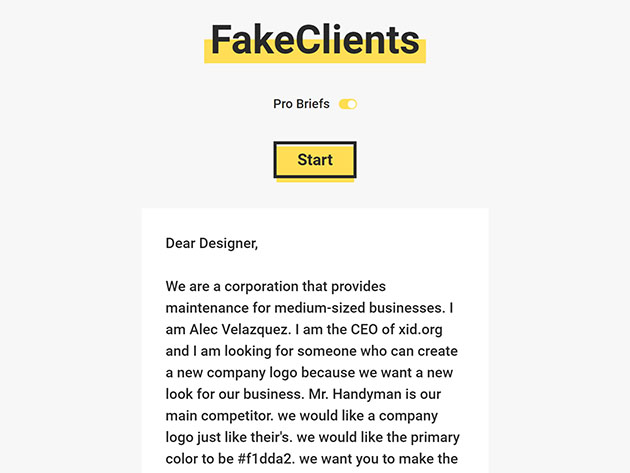 FakeClients Design Brief Generator: Lifetime Subscription