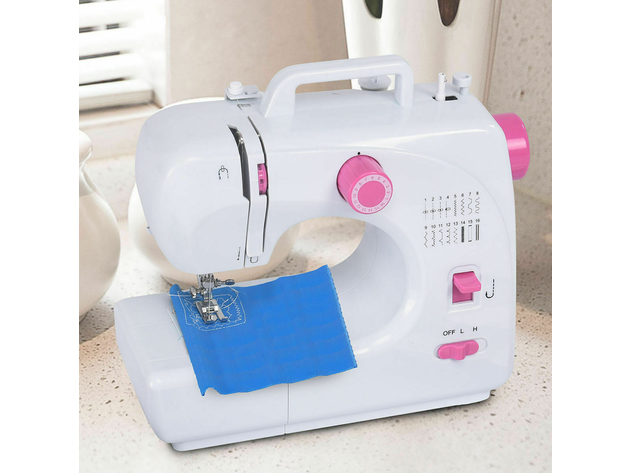 Costway 2-Speed Multi-function Fashion Portable Sewing Machine Serger w/16 Stitch Light - White + Pink