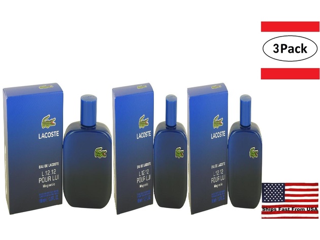 3 Pack Lacoste Eau De Lacoste L.12.12 Magnetic by Lacoste Eau De Toilette Spray 3.3 oz for Men
