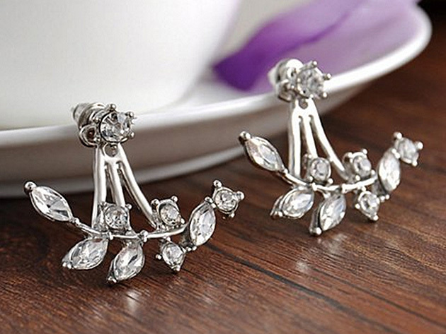 Whimsical Leaf Double-Sided Swing Stud Earrings (Silver)