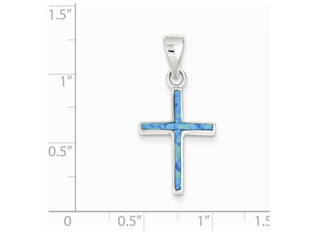 Lab Created Blue Opal Cross Pendant Necklace in Sterling Silver with Chain
