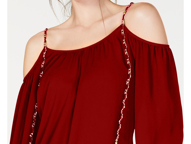 INC International Concepts Women's Cold-Shoulder Chain-Detail Top Red Size XX-Large