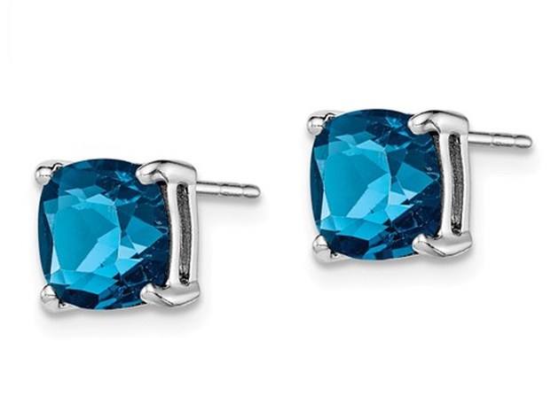 3.80 Carat (ctw) Natural Cushion Cut London Blue Topaz Stud Earrings in Sterling Silver