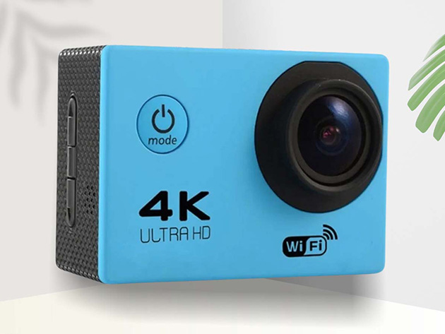 4K Action Camera with 8GB Memory Card & Waterproof Case (Blue)