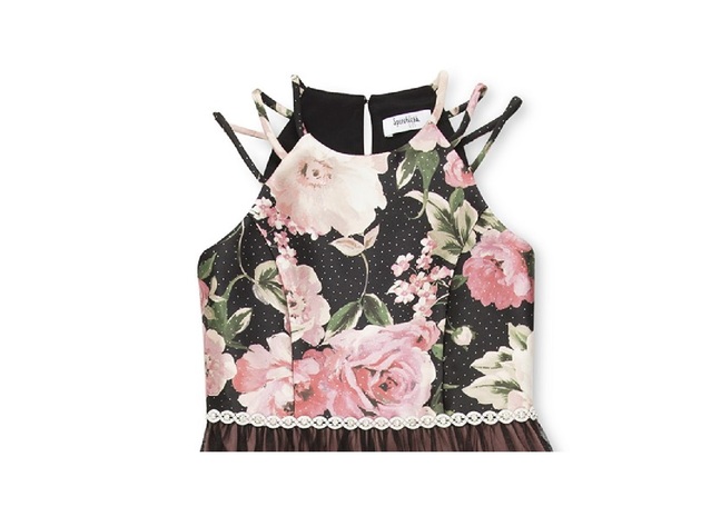 Speechless Big Girls Floral-Print Mesh Maxi Dress Black Size 16"