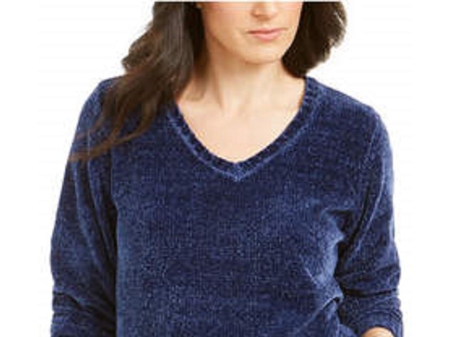 Karen Scott Women's Plus Size V-Neck Chenille Sweater Blue Size Extra Large