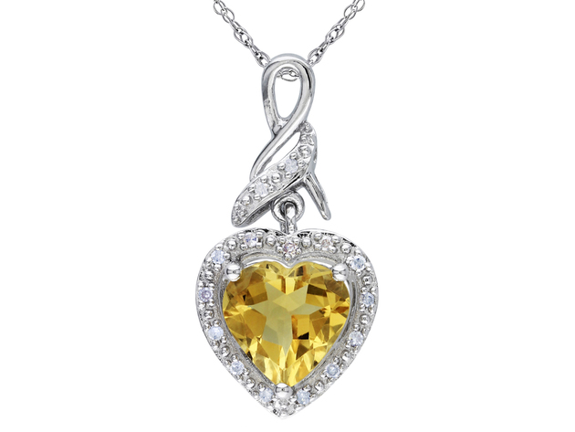1.70 Carat (ctw) Citrine & Diamond Heart Pendant Necklace in Sterling Silver with Chain