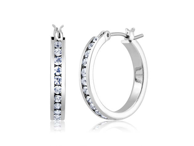 Gold Plated Cubic Zirconia Hoop Earrings White