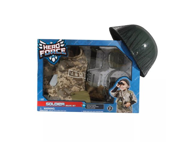 Hero Force Soldier Deluxe Set, Canteen Fits In Pockets, Pockets Open for Storage, One Size Fits Most, Black (New Open Box)