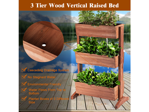3-Tier Raised Garden Bed Vertical Freestanding Elevated Planter Patio Balcony - Brown