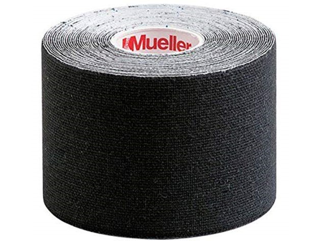 Mueller Kinesiology 100 % Cotton Tape 2 x 16.4 inches, Latex-free & Breathable Elastic, 1 Pack, Universal, Black