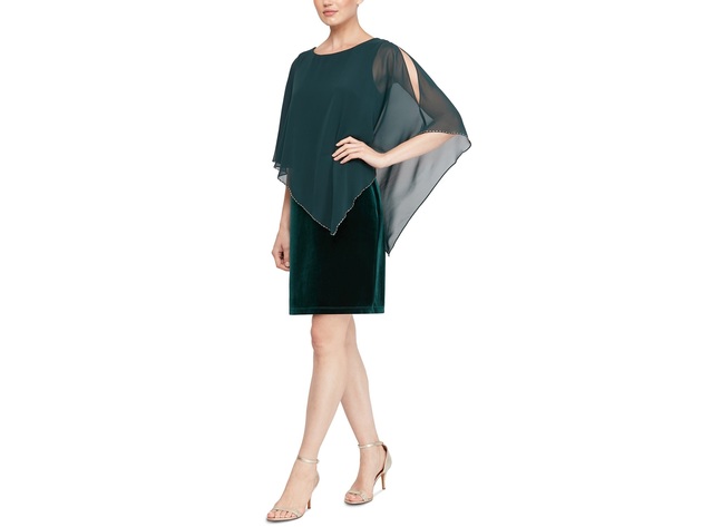 SL Fashions Women's Velvet Asymmetrical Cape Dress Green Size 12