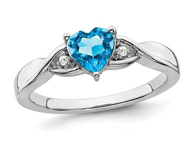 3/4 Carat (ctw) Blue Topaz Heart Promise Ring in Sterling Silver - 8