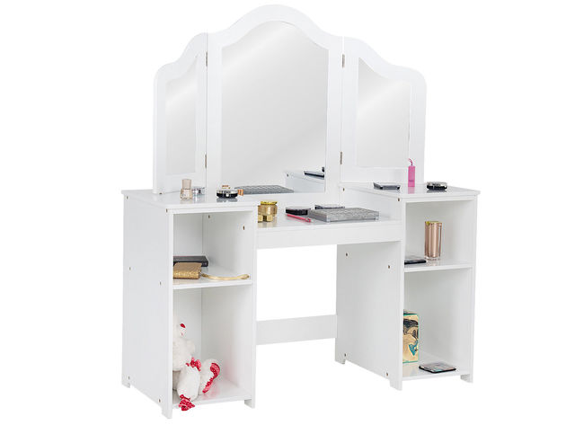 Costway Vanity Table Set Makeup Dressing Kids Girls Study Table Tri Folding Mirror - White