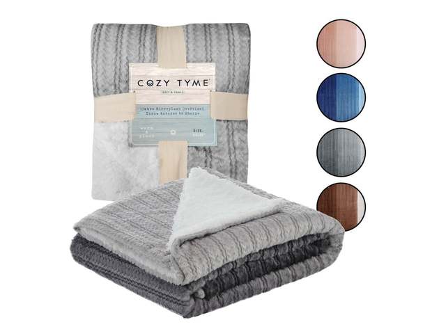 Ombre Flannel Reversible Jacquard Throw Dark Grey
