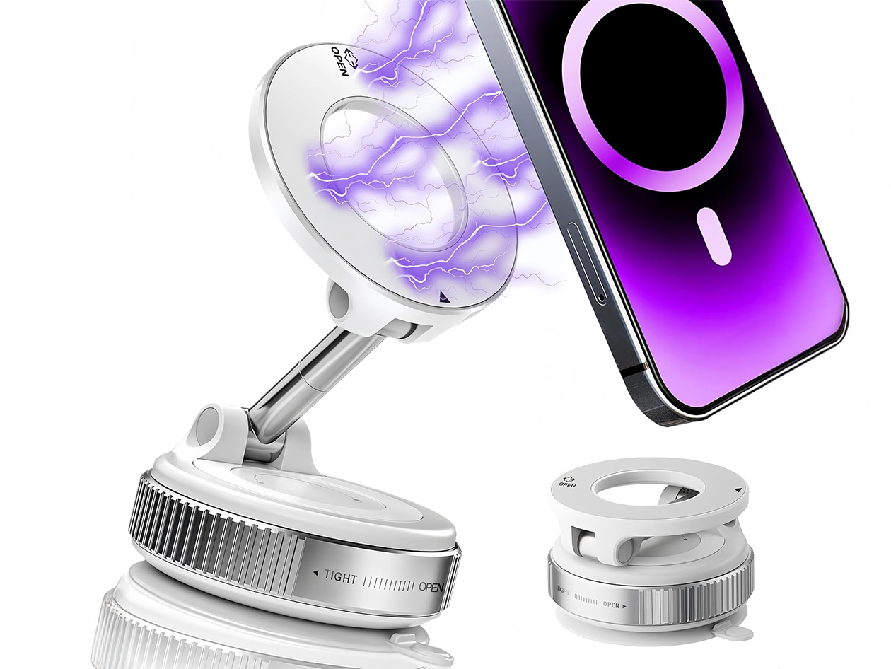 360° Adjustable Magnetic Suction Cup Phone Mount (White/1-Pack)