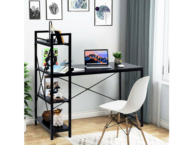 Costway 47.5" Computer Desk Writing Desk Study Table Workstation With 4-Tier Shelves Black