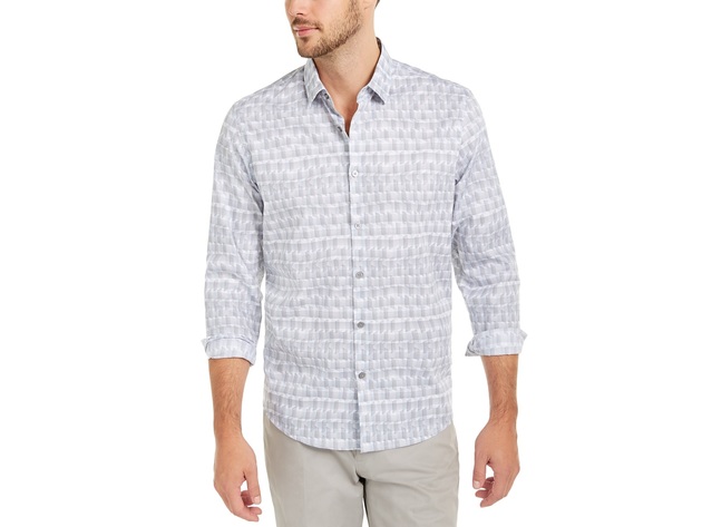 Alfani Men's Classic-Fit Geo-Stripe Shirt white Size XX-Large