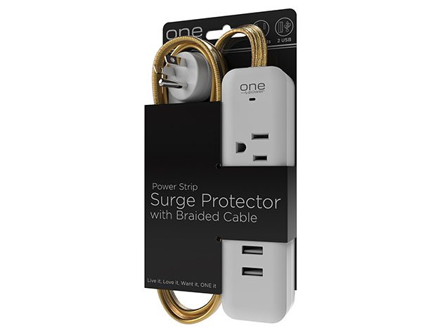 Dual Outlet/Dual USB Port Surge Protector Strip (Gold/2-Pack)
