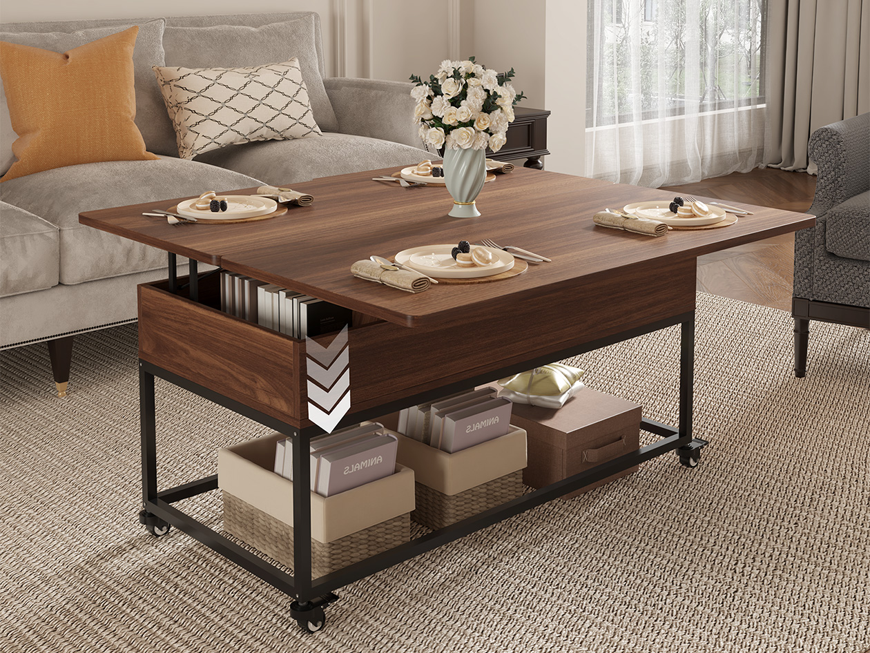 Lift Top Rolling Coffee Table with Storage