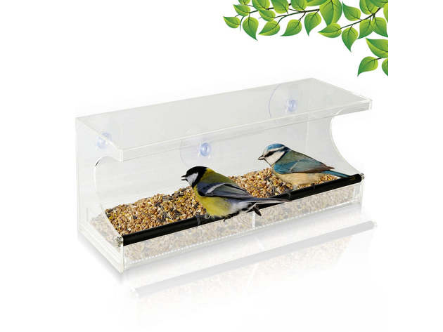 Window Bird Feeder - See-Through Acrylic - Clear, Removable Slide Out Tray