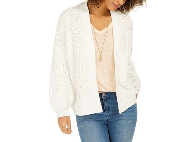 Style & Co Women's Chunky Cable-Knit Open-Front Cardigan White Size Extra Large