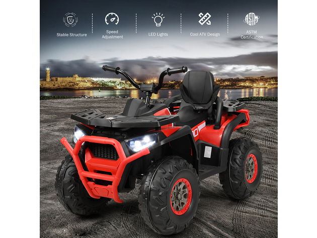 Costway 12V Kids Electric 4-Wheeler ATV Quad 2 Speeds Ride On Car w/MP3&LED Lights White - Red