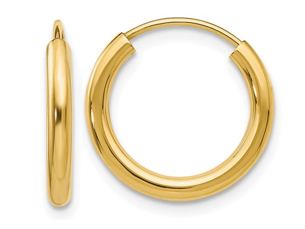 14K Yellow Gold Small Hoop Earrings 1/2 Inch (2.00 mm)