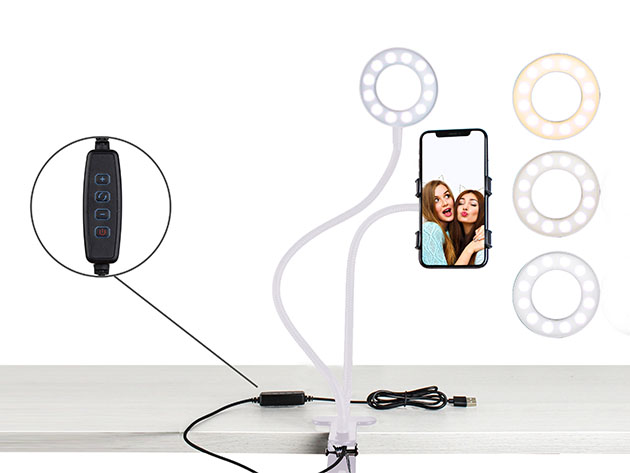 U-STREAM Home Streaming Studio with Ring Light & Gooseneck Phone Holder (White)
