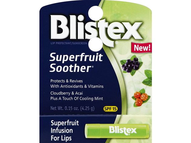 Blistex Superfruit SPF 15 Soother Lip Protectant/Sunscreen Balm, Cloudberry, Acai & Mint, 0.15 Ounce