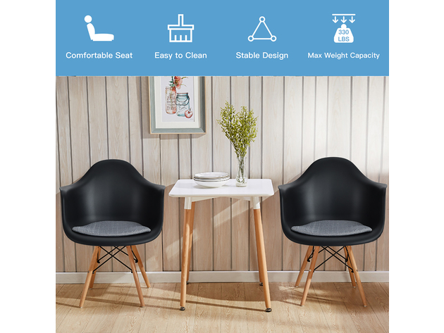 Costway Set of 2 Mid Century Modern Molded Dining Arm Side Chair Wood Legs Black 