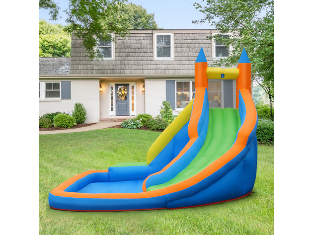 Costway Inflatable Water Slide Mighty Bounce House Jumper Castle Moonwalk Without Blower - Blue