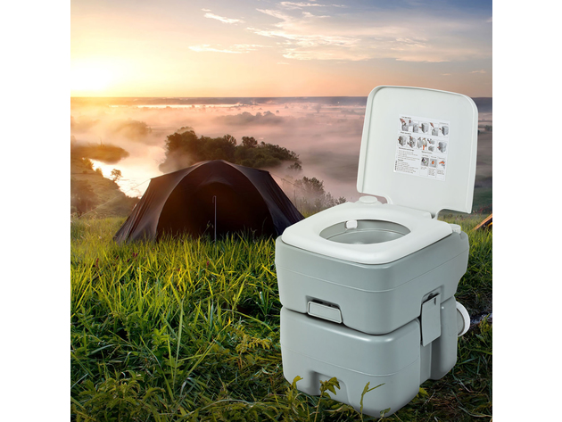 Costway 5.3 Gallon 20L Outdoor Portable Toilet w/ Level Indicator for RV Travel Camping - Gray