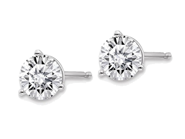 Synthetic Moissanite Martini Round Solitaire Earrings 0.88 Carat (ctw) (1.00 Ct. Diamond Look) 5.0mm in 14K White Gold