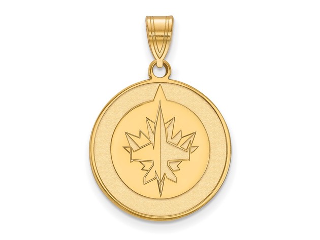 SS 14k Yellow Gold Plated NHL Winnipeg Jets Large Disc Pendant