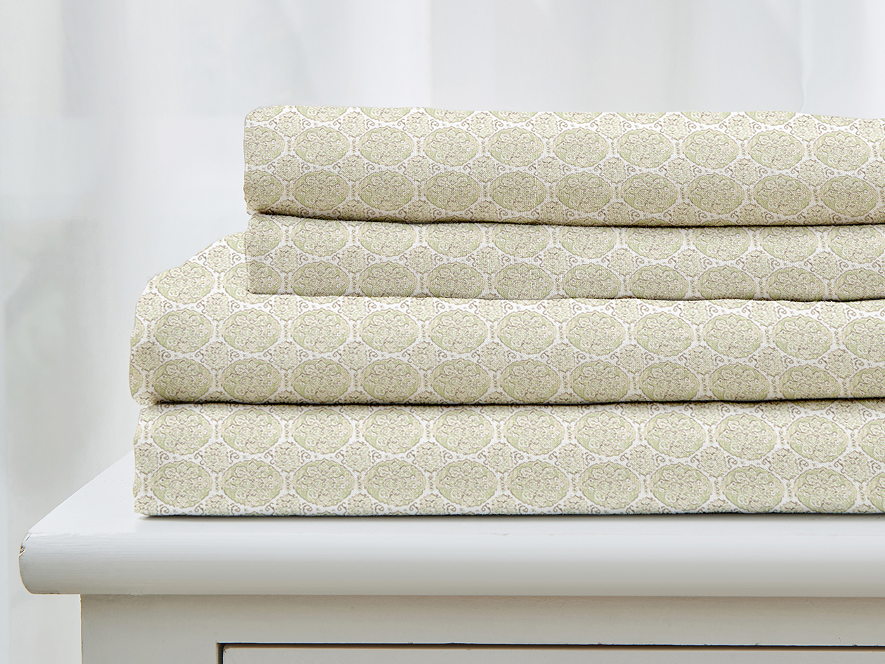 4-Piece Floral Print Microfiber Sheet Set (Grove Green/Queen)