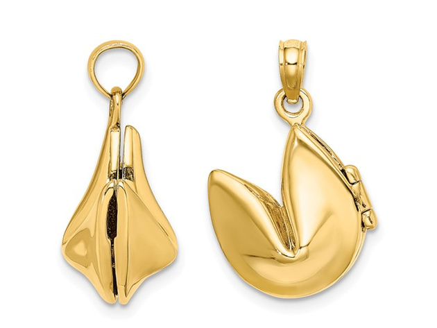 14K Yellow Gold Fortune Cookie Charm Pendant Necklace with Chain