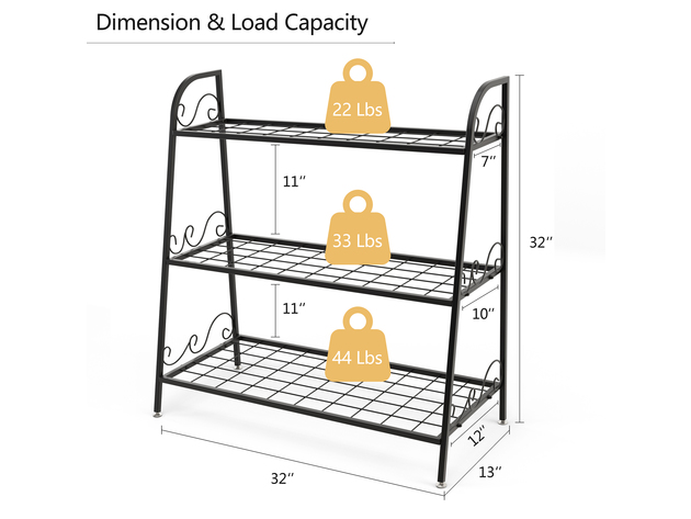 Costway 3-tier Metal Plant Stand Shelf Flower Pot Holder Display Rack Shoe Organizer - Black