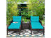 5 Piece Patio Rattan Furniture Set Sofa Ottoman Table Cushioned Turquoise