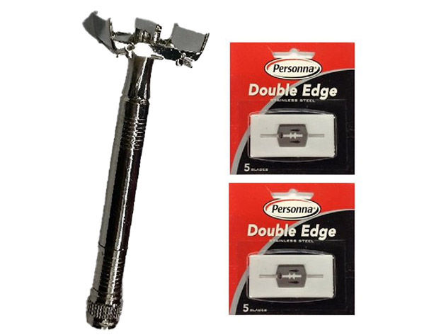 Double-Edge Safety Razor + Personna Stainless Steel Blade Set (20-Pack of 5 ct. Refill Blades)